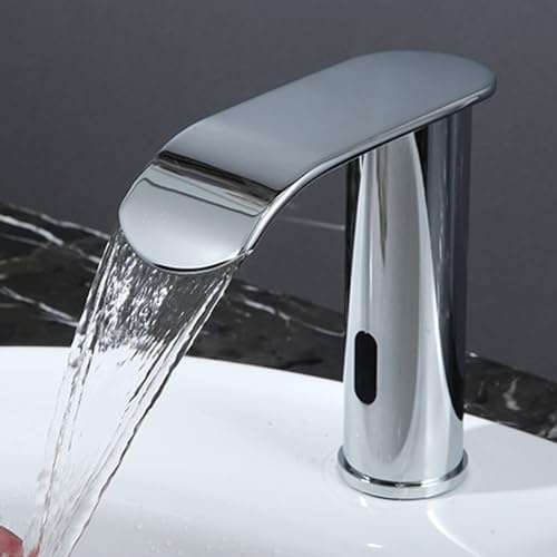Modern Basin Mixer Tap Bathroom Sink Taps Faucet Waterfall Sensor Waterfall Stainless Steel Mixer Tap Wash Basin Faucet with Sensor Battery Chrome