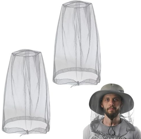 2 Stück Moskitonetz Kopf Feinmaschiges Insektennetz für Outdoor Camping und Imkerhut Mückenschutzhaube aus Nylon für Wandern Angeln Bienenschutz Grau