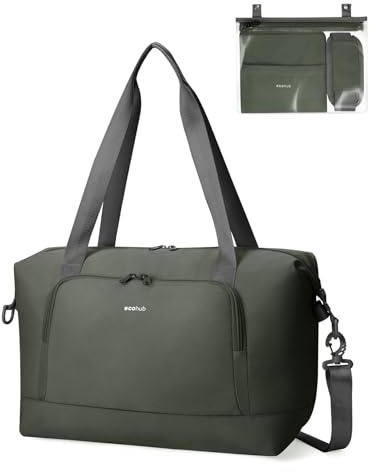 ECOHUB Ryanair Resväska 40x30x20, 24L Kabinväska 40x20x25, Handbagageväska under sätet för Flygplan, Miljövänlig PET CabinBag, Handväska för Kvinnor, Duffelväska Med Våtfack, Lätt Sportväska（Olivgrön）