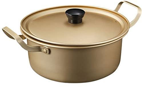 Casserole à Nouilles Instantanées Dorée en Aluminium Couvercle | Cuisine, Bords Lisses, Nettoyage Facile, Format Compact, Adaptée aux Chefs Amateurs et Professionnels