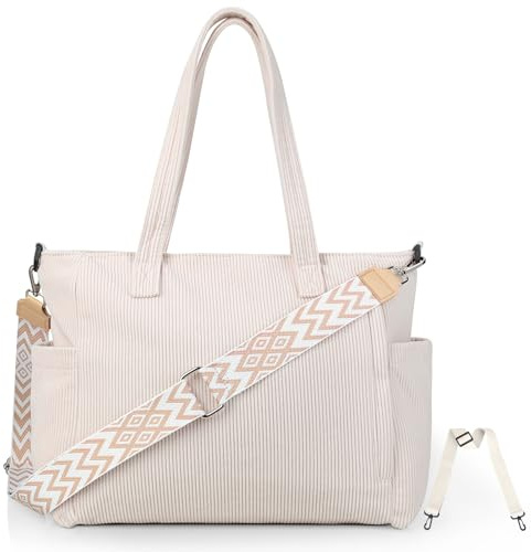 Cozary Shopper Tasche Damen Groß, Handtasche Damen Cord Tasche Tote Bag Cord Beuteltasche Stofftasche Crossbody Bag mit 2 Verstellbarem Schultergurt für Arbeit Reisen Einkaufen Schule College