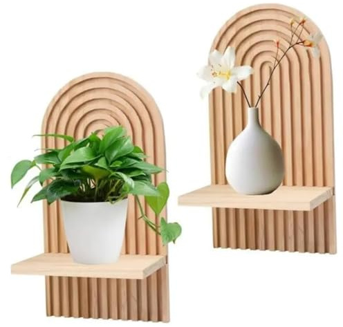 Wandkerzenhalter, 2pcs Boho Wandregale, Moderne Holzschwimmregale für Wohnzimmer Badezimmer Schlafzimmer Kindergarten, Boho, Kerzenhalter