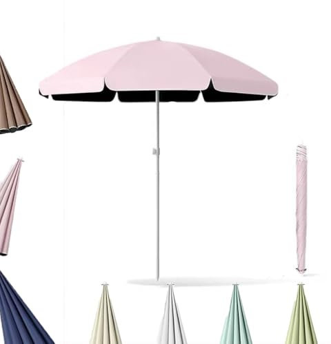 OPOLDBDMAC Sonnenschirm Strand, Strandschirm 200 cm, Balkonschirm Strandschirm Mit Erdspieß, Marktschirm UPF 50+ Tragbarer Sonnenschutz Für Den Außenbereich(Pink,5.9ft/1.8m)