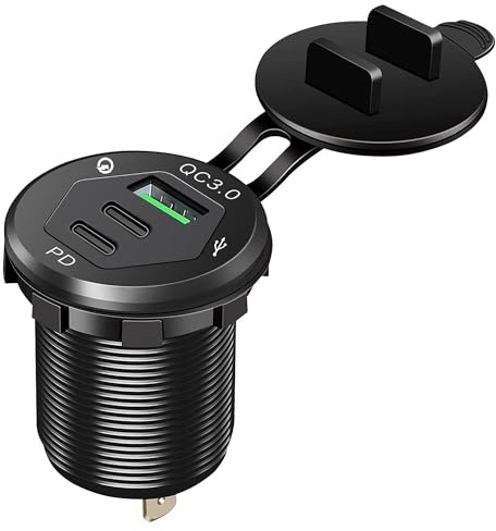 Offgridtec Billaddningsadapter trippel-USB-uttag 12 V/24 V, 2 USB-C, 1 USB-A | Alla portar vardera 18 W, skyddsfodral, aluminiumhölje, IP66 vatten- och dammskydd, för bilar, lastbilar och off-Grid-system