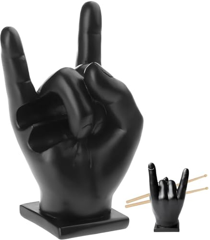 Drummer Hand Gesture Display Stand, Black Resin Drumstick Holder, Unique Hand Gesture Design for Drummers, Drum Set Accessories, Ideal Present for Musicians
