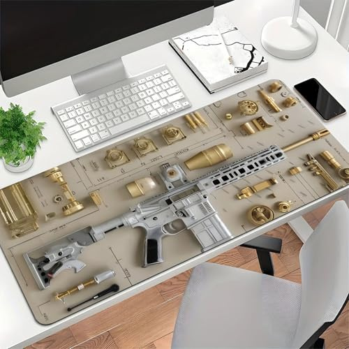 Cool Military Weapon Build Weapon Parts Display Large Gaming Mouse Pad, Stylish Desk Protector, Military Mouse Pad for Laptop & Desktop Use, Computer Office Supplies Accessories (I,11.8 * 31.5 in)
