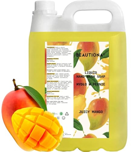 Beautiona Sapone Liquido Juicy Mango 5 L - per corpo e mani idratante con glicerina, pH neutro, professionale, per casa, hotel, saloni, uffici
