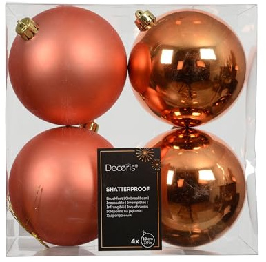 Plastic Christmas Baubles, 10 cm, Pack of 4, Classic & Shatterproof, Christmas Tree Baubles for Christmas, Christmas Tree Decorations & Christmas Tree Decorations, Warm Orange