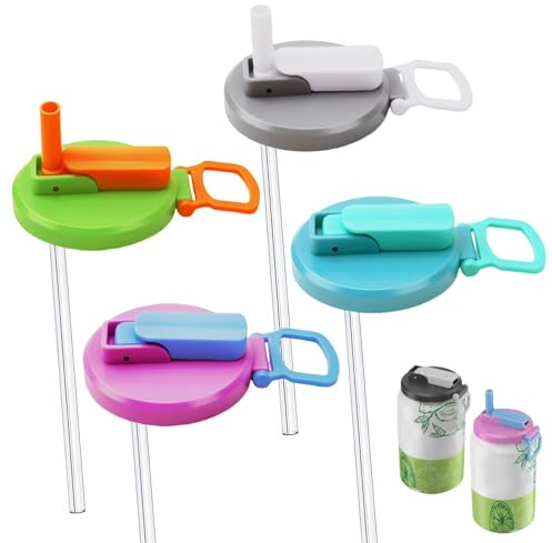 4Pcs Soda Can Lids with Straw Can Covers 4 Colors Spill-Proof Reusable Tins Tops Silicone Leakproof Multipurpose Lids with Straw for 2.13 Cans Fizzy Drinks Juice Soda Water Beer Beverage Seltzer