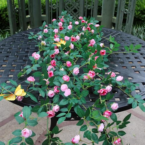 4PCS x 6FT Bendable Rose Vine Hanging Flower Garland Wildflower Floral Garland for Wall Decor Trellis Fence Home Room Decoration (Pink, 4pcs)