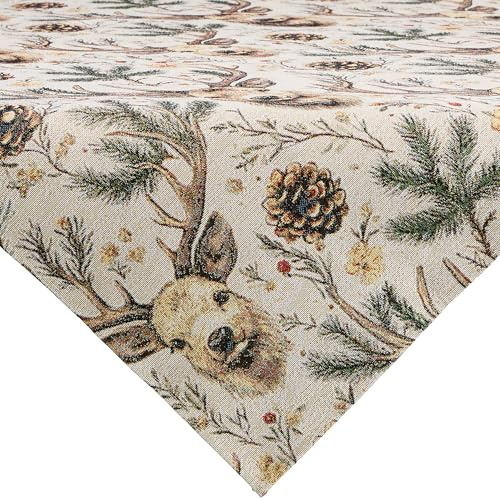 Erwin Müller Mitteldecke, Tischwäsche Hirsch braun-grün Größe 100x100 cm - edel und robuster Stoff, pflegeleicht, strapazierstark und beständig