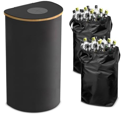 Focenat 100L Raccoglitore di Bottiglie con Foro,con 2 Borsa Interna Rimovibile,Pattumiera Differenziata per Bottiglia,per Bottiglie di Plastica,Barattoli e Bottiglie di Vetro