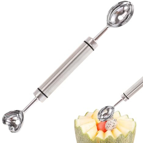 manhegari Cuillère Parisine Pour D'eau,Double Cuillère Parisienne en Acier Inoxydable pour Pastèque - à Dessert pour Cuisine Pitaya Kiwi Tomates - Pour Préparation de Fruits et Légumes