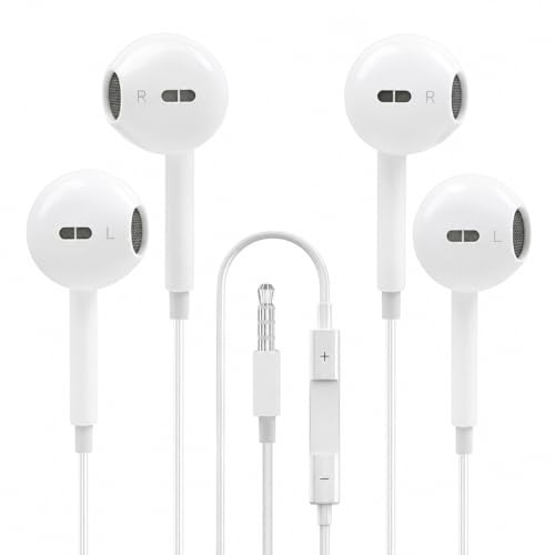 Lot de 2 écouteurs intra-auriculaires jack 3,5 mm avec câble dans les oreilles, microphone et contrôle du volume pour iPhone, iPod, iPad, MP3, Huawei, Samsung, Oppo, VIVO, compatible avec les