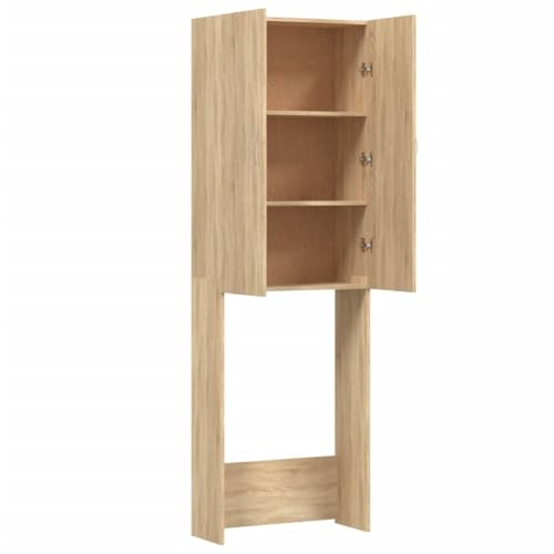 Festnight Armario Alto para Lavadora Mueble Organizador Lavadora Estantería Superior para Lavadora o Inodoro Armario Alto de Baño Ahorra Espacio 64x25,5x190 cm Roble Sonoma