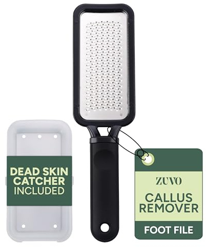 Zuvo Foot File for Hard Skin - Surgical Stainless Steel Callus Remover (XL) with Skin Catcher | Wet & Dry Pedicure Foot Scraper for Cracked Heels & Dead Skin Removal