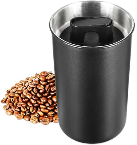 Spares2go Airtight Coffee Canister Vacuum Seal Lid Stainless Steel Powder Coated Matt Black Storage Container Jar (Large, 1050ml Capacity)
