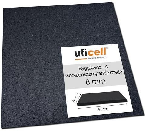 uficell Tapis de protection de bâtiment et tapis anti-vibration pour machine à laver ou sèche-linge 61 x 61 cm – 8 mm d'épaisseur, isolation acoustique de qualité supérieure