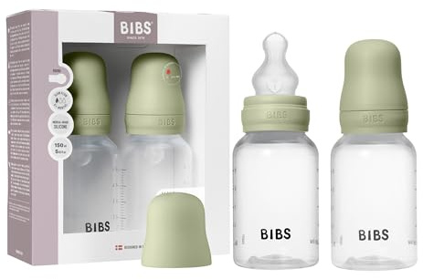 BIBS Babyflasche aus Kunststoff, 150 ml, 2-pack, Silikon-Sauger, Sage | Anti-Kolik | Silikon-Sauger | Langsamer Fluss | BPA-freier Kunststoff | Stillfreundlich | Hergestellt in Dänemark