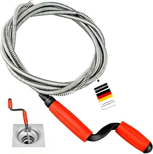 Furet Deboucheur Canalisation avec Manivelle, pour WC, évier, douche et baignoire, sonde en acier flexible, Furet Débouchage Canalisation Professionnel, Sonde de Debouchage pour Les Travaux Manuels