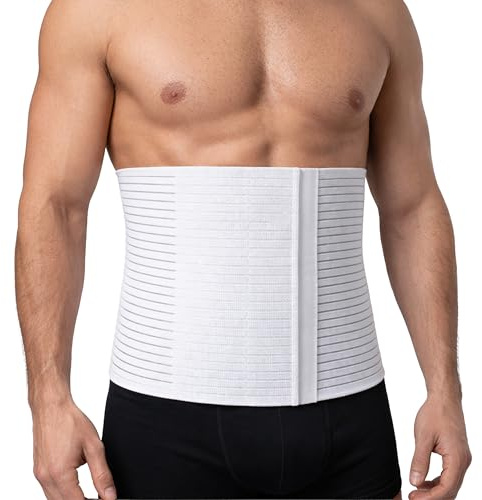 Beman 5065 - Pancera Millerighe Uomo Donna Fascia Addominale Contenitiva Post Operatoria Post Parto Elasticizzata A Strappo Altezza 24cm (3XL, Bianco)