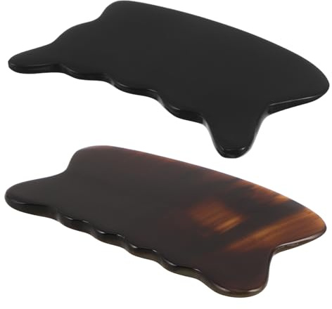 Gogogmee 2 St Oxhorn Gua Sha Massagebräda Ergonomisk Ansikts Kroppsmassageredskap för Skulptering och Avslappning Bärbar och Lätt att Använda för Hemmaspa och Daglig Hudvård