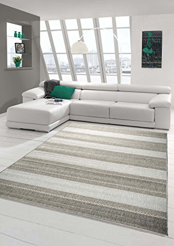Traum Teppich Sisal Optik Küchenteppich moderner Läufer Flachgewebe gestreift in grau beige Größe 120x170 cm