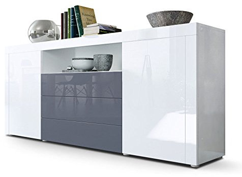 Vladon Sideboard Santiago, Made in Germany, Weiß Hochglanz/Grau Hochglanz - Moderne Kommode für Ihr Wohnbereich - (BxHxT) 167 x 72 x 35 cm