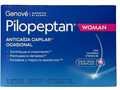 Pilopeptan Woman Comprimidos - Anticaída Capilar Mujer - Para Cabello y Uñas - Potencia el Crecimiento, Formación de Queratina, Regeneración Capilar y Protege el Cuero Cabelludo - 30 Comprimidos