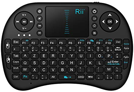 Rii Mini i8 Wireless (AZERTY) - Mini Clavier français, Ergonomique sans Fil avec Touchpad - pour Smart TV, Mini PC, HTPC, Console, Ordinateur