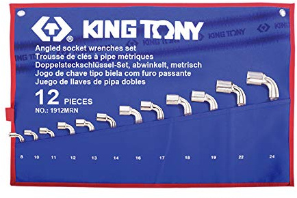 KING TONY 1912Mrn Lot de 12 clés à douille coudées avec pochette Tetoron Taille 8-24 mm