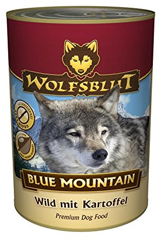 WOLFSBLUT – Blue Mountain Adult | Nassfutter mit natürlichen Zutaten und wertvollen Superfoods für ausgewachsene Hunde. Getreidefreies Alleinfutter ohne Zusatzstoffe in der Dose | 6x800g Wild