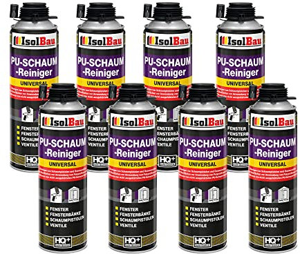 Isolbau PU-Schaum Reiniger - 8 x 500 ml Dose Schaumreiniger für PU-Schaumpistolen, Pistolenreiniger, Reinigungsmittel, Entfetter, Ventile & Oberflächen