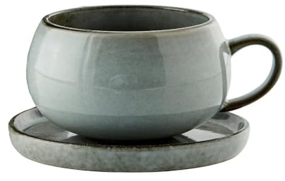 Lene Bjerre Tee-Tasse mit Henkel mit Untertasse Amera, grau, Keramik