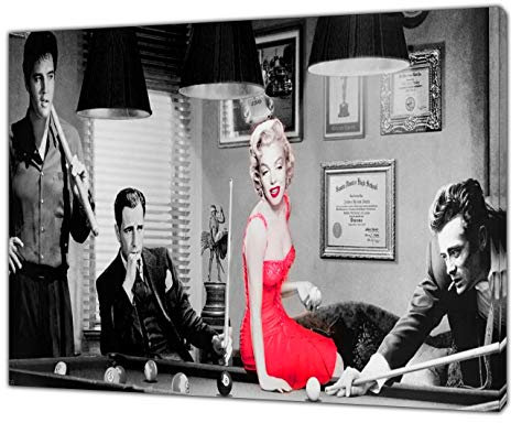 ARTSPRINTS Elvis Presley Marilyn Monroe James Dean Snooker Bild auf gerahmter Leinwand, Wandkunst, Heimdekoration, 30 x 20 cm, 18 mm Tiefe