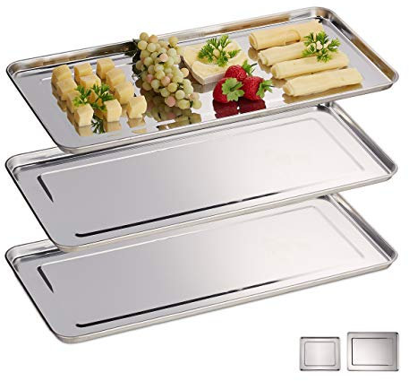 Relaxdays Bandejas para Servir, Set de 3, Acero Inoxidable, Plato Quesos, Embutidos, Apto Lavavajillas, 45,5x22cm, Plata