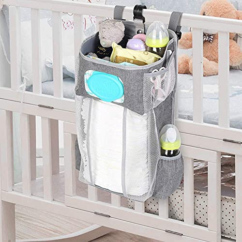 Organizador de Pañales Colgante para Cuna, Bolsa Multifuncional para Coche y Cambiador (Gris)