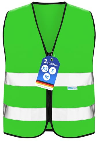 EAZY CASE Reflektorweste für Kinder, Sicherheitsweste, Reißverschluss-Warnweste mit Reflektoren, atmungsaktiv, Reflektierend, zur Erhöhung der Sichtbarkeit im Straßenverkehr, M, Grün