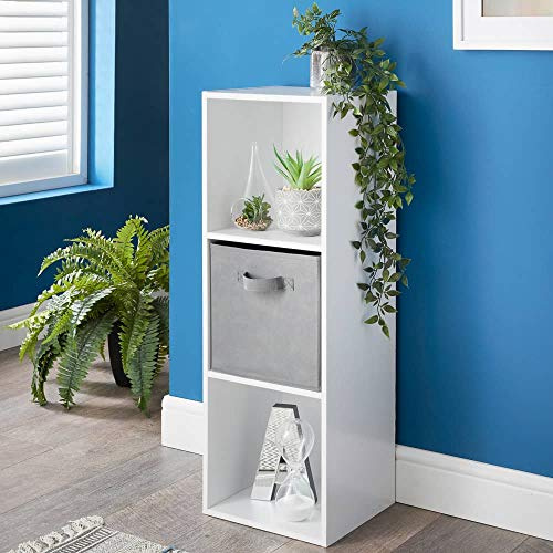 spot on dealz® Wooden Storage Shelving Unit Bookcase Home Office Use Display Furniture Living Room Décor Easy to Build (3 Cube 1 Basket)