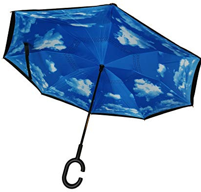 Paraply upp och ner med C -handtag Mall - paraply/parasoll med omvänd pinne med dubbla lager. Vind- / vindtät och UV -resistent - skyddar mot regn, storm och sol.