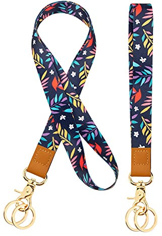 Schlüsselband für das Handgelenk Schlüsselband Lanyard Umhängeband 2 Stücke mit 4 Schlüsselbund Für Ausweishalter, Handy, Schlüssel, Geldbörsen(Leaf)