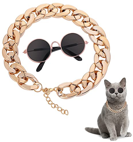 Molain Occhiali da sole a forma di gatto, protezione UV, classici, retrò, per cani di piccola taglia, occhiali da sole rotondi per feste, cosplay, accessori per foto, simpatici occhiali da sole