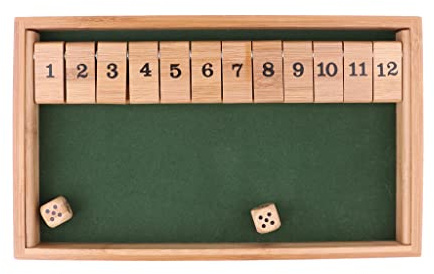 Easnea Traditionelles Shut the Box Bar Trinkspiel für Familienunterhaltung, 2 Spieler, 12 Zahlen