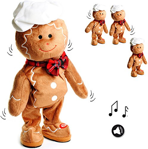 alles-meine.de GmbH XL - singender & Tanzender - Pfefferkuchenmann/Lebkuchen - I Wish You a Merry Christmas - Plüschtier mit Sound & Bewegung - 40 cm - aus Stoff/Plüsch -..