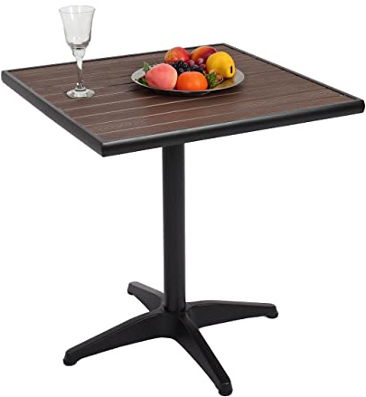 Mendler Gartentisch HWC-J95 Gastronomie Alu Holzoptik - schwarz Dunkelbraun | Balkontisch, Bistrotisch, Outdoor-Beschichtung