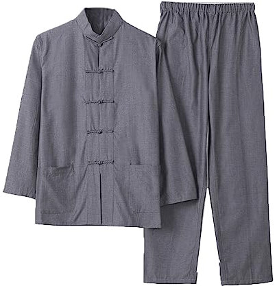 ZHOUXIAO Baumwolle Tai Chi Kleidung Flügel Chun Kung Fu Kleidung Hosen Langarm Tang Anzug Hemd Chinesische Traditionelle Kleidung, Qi Gong Kampfkunstbekleidung Kleidung grey-4XL