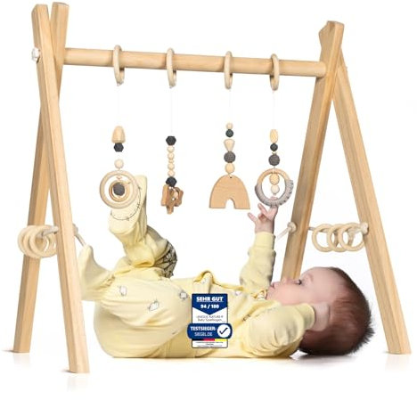 Spielbogen Baby aus Holz - Schadstofffreis Spieltrapez Baby Spielzeug ab 0 Monaten für Wohnung und Kinderzimmer mit Activity Holz-Spielzeug