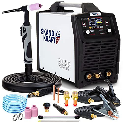 SKANDI KRAFT iTech 220 AC/DC WIG Schweißgeräte -Auto-System, IGBT, HF-Zündung, WIG Schweißgerät mit 200 Ampere, Flexibler FLEX-Griff, Lift - TIG/MMA, Pulsfunktion - Solo