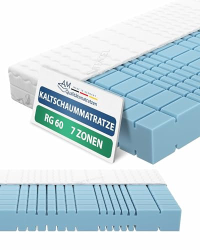 AM Qualitätsmatratzen - Premium 7 Zonen Kaltschaum Matratze 100x200 cm H3 - Orthopädische Matratze - Atmungsaktiver Tencel Bezug - Kaltschaummatratze 100 x 200 - Langlebige Matratze in RG 60