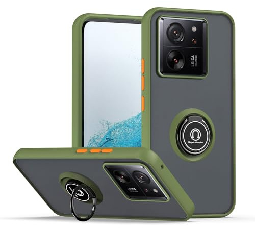 XINYEXIN Funda para Xiaomi 13T / Xiaomi 13T Pro, Funda con Soporte de Anillo, TPU + PC Translúcido Anti- Arañazos Carcasa Protectora Antigolpes Case Cover - Verde Ejercito